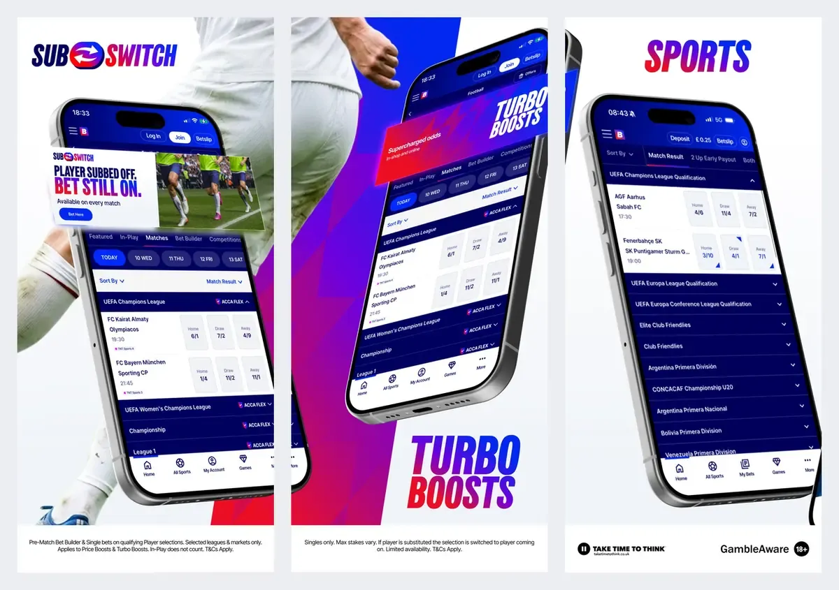 Betfred app screenshots from its app store listing: sports betting screens