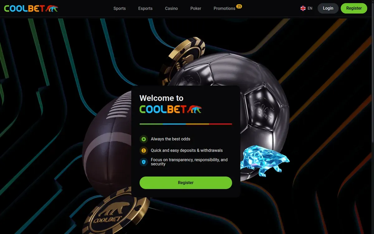 Coolbet welcome screen promising quick and easy deposits and withdrawals