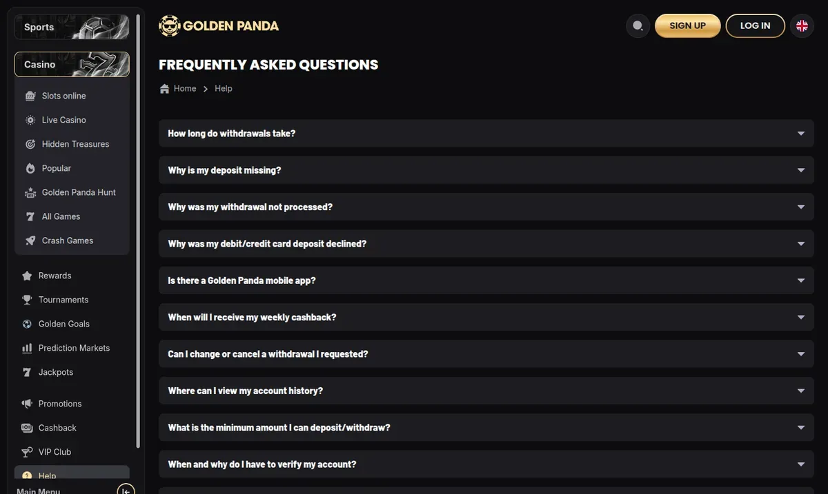 Golden Panda FAQ including 'How long do withdrawals take?'