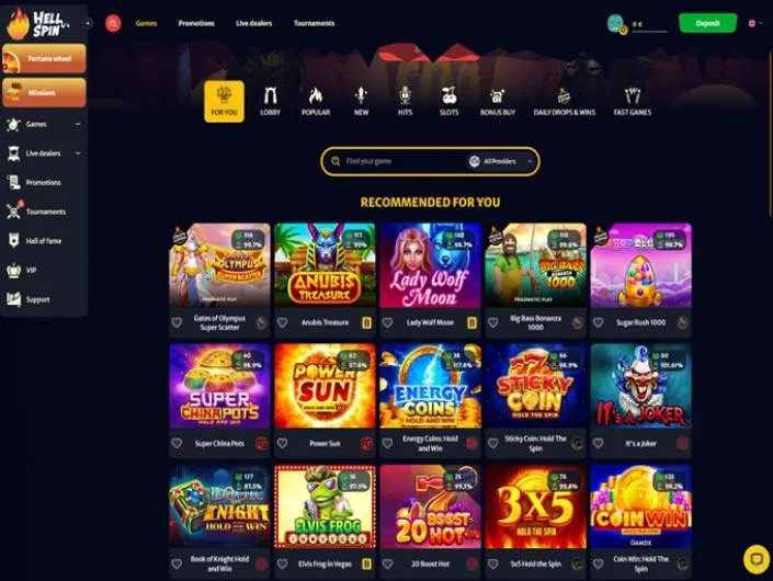 HellSpin games lobby screenshot