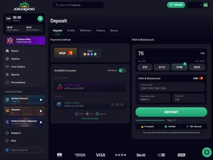 Jokersino cashier screenshot
