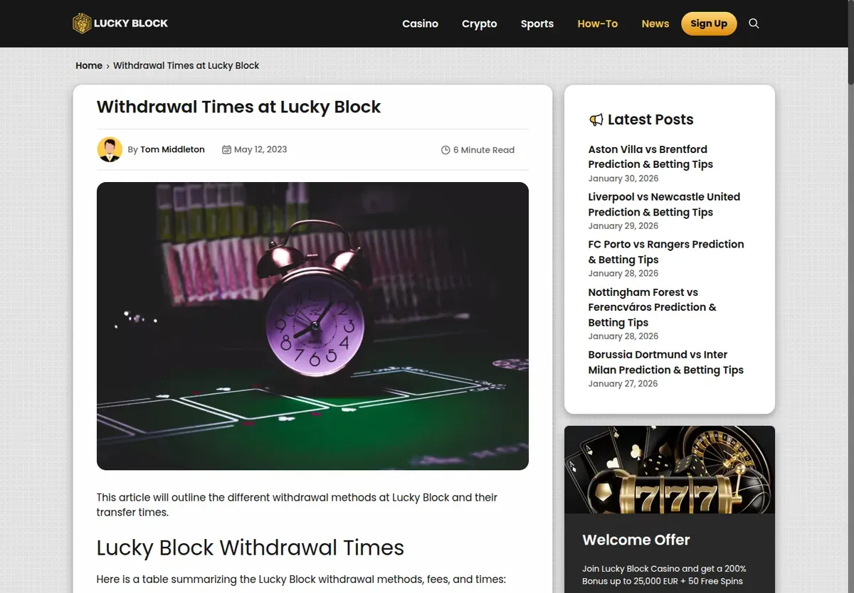 Lucky Block article 'Withdrawal Times at Lucky Block'