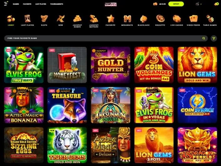 Spin Samurai games lobby screenshot